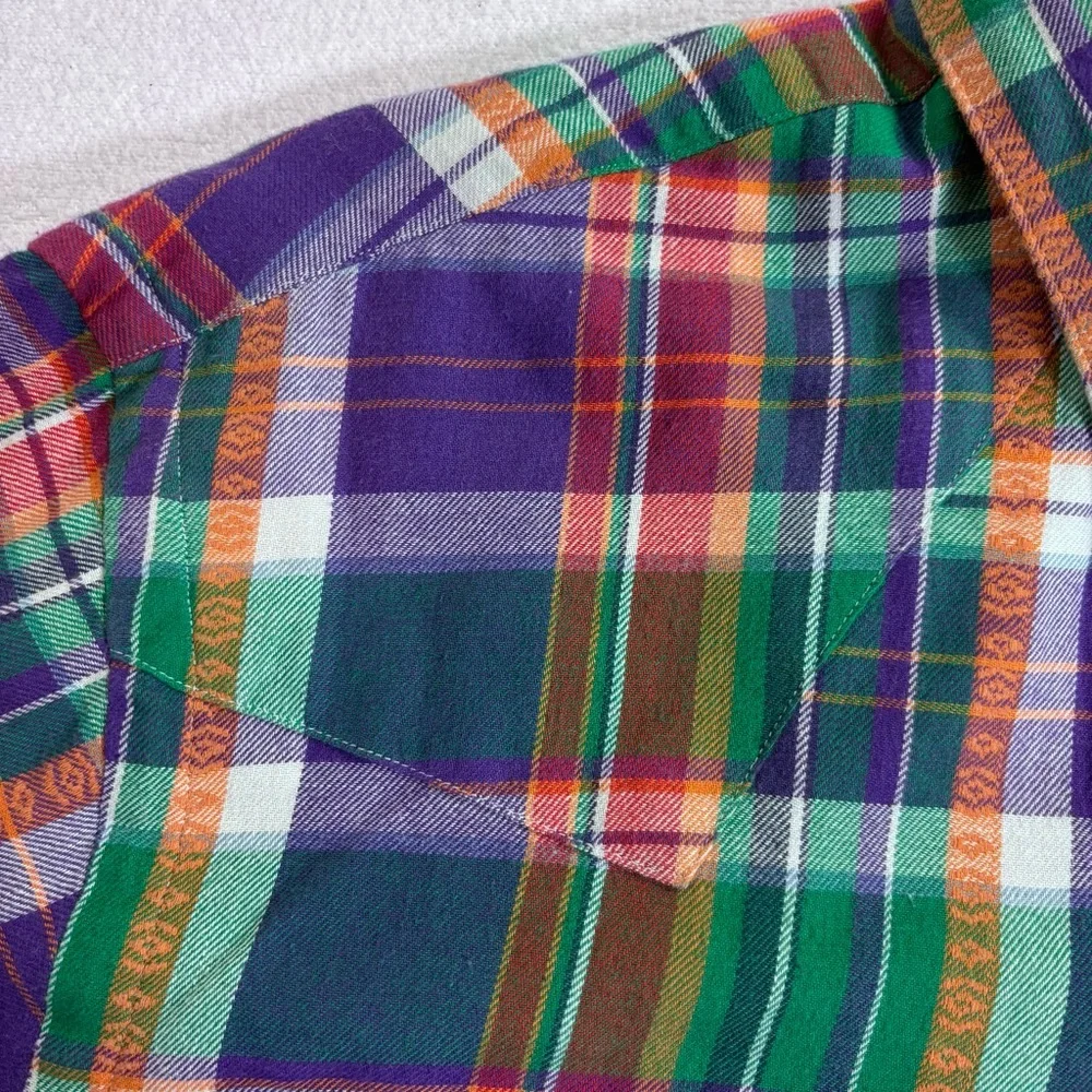 Vintage Polo Ralph Lauren Purple Plaid Pearl Snap Western Cowboy Shirt L Ranch